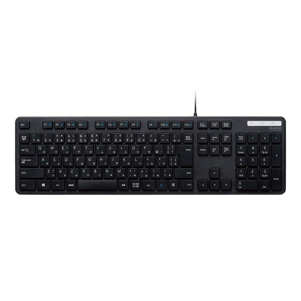 ELECOM Wired Membrane Full Keyboard, Thin, Keyboard, Black, TK-FCM108XBK