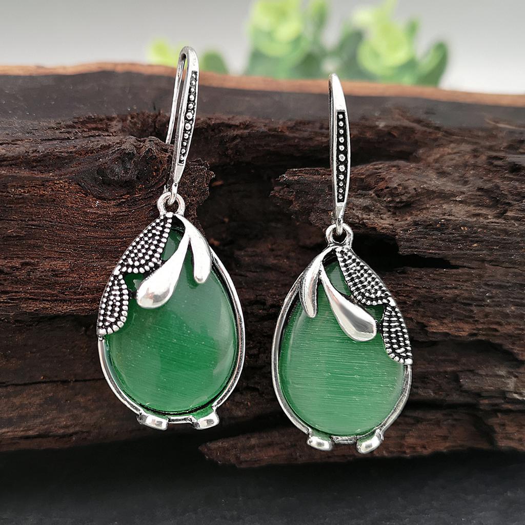 Teardrop Shape Synthetic Gemstone Inlaid Earrings - Elegant Beautiful Symbol for Women, Hook Earrings