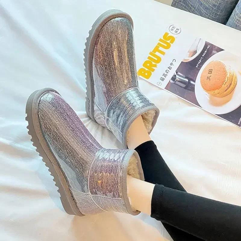 Fashion Flat Waterproof Round Toe Tabi Booties Shoes for Woman Silver Ankle Women's Snow Boots Boot Female New Rock Spring 2024 Gothic