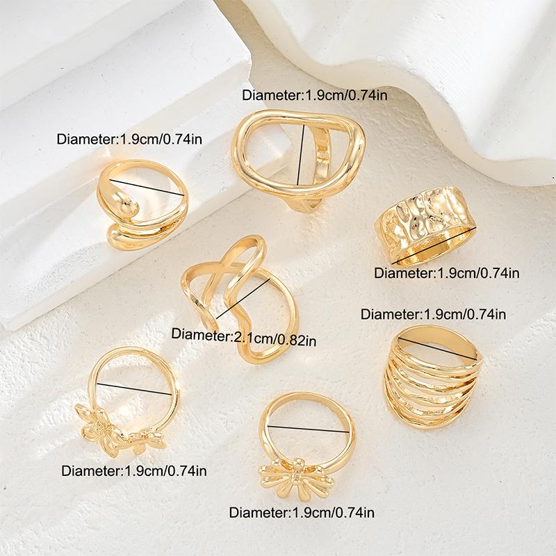 7 Pcs Gold Metal Ring Set for Women Starfish Shell Geometric Flower Knuckle Rings Vintage Daily Stackable Fashion Jewelry Gifts