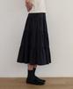 Moyora Tiered Check Flare Elastic Long Skirt [Navy]
