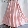 Japanese Mori Girl Pink Midi A-Line Skirt Elastic Waist Floral Embroidery Jacquard Cotton Skirt Sweet Elegant Feminine Ladies' Skirt