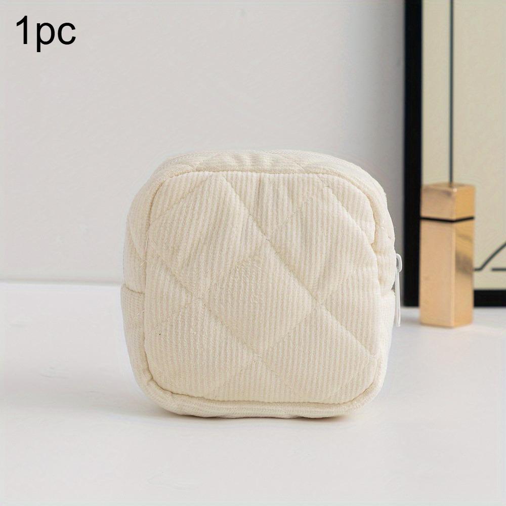 Cute Quilted Corduroy Cosmetic Bag Coin Purse Lipstick Makeup Pouch with Zipper for Travel Toiletry Storage Organizer for Women