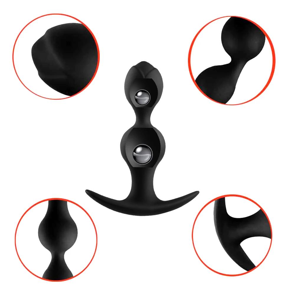 Silicone Vagina Anus Dilator Anal Beads Butt Plug with Metal Ball Adult Products Sex Toys for Men Women Gay Sextoys