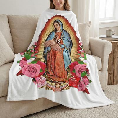 Virgin Mary Blanket Soft Cozy Flannel Throw Blanket Catholic Gifts for Women for Bedroom Couch Travel Home Decor