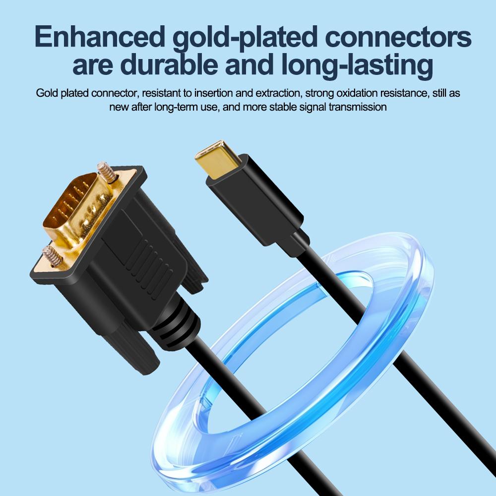 USB C 3.1 To VGA Adapter 1080P Type-C Male To VGA Male Video Converter Cable For HDTV Projector Laptop Monitor