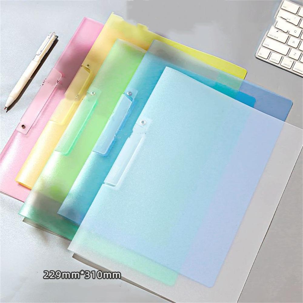New Color Transparent Folder Side Opening Buckle A4 Information Test Paper Storage Portable Office Folder Swing Rod Clip PP File
