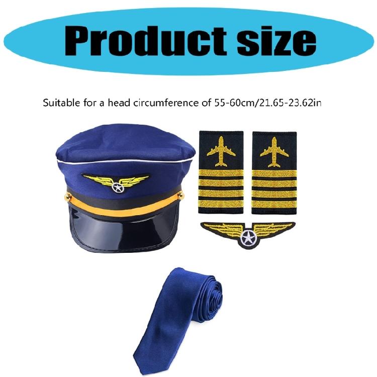 Flight Attendant Costume Airline Captain Outfits Captain Hat Uniform Epaulets Neck Tie Glove for Men Women Halloween