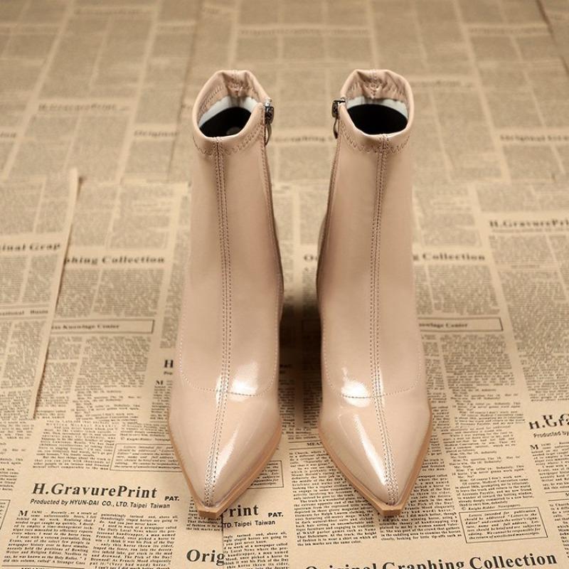 Women's Pointed Thick Heel Short Boots Women's Autumn High Heels Ankle Boots Women's Fashion Retro Temperament Boots Botas Mujer