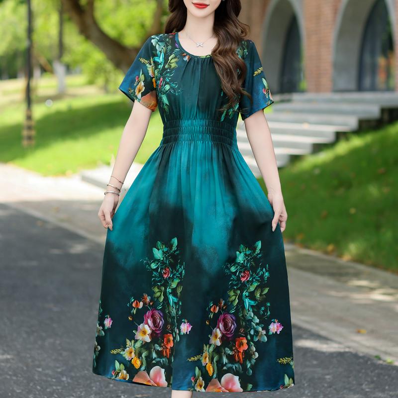 Elegantes Damenkleid Sommer Vintage Kleidung Lässig Kurzarm Lange Kleider