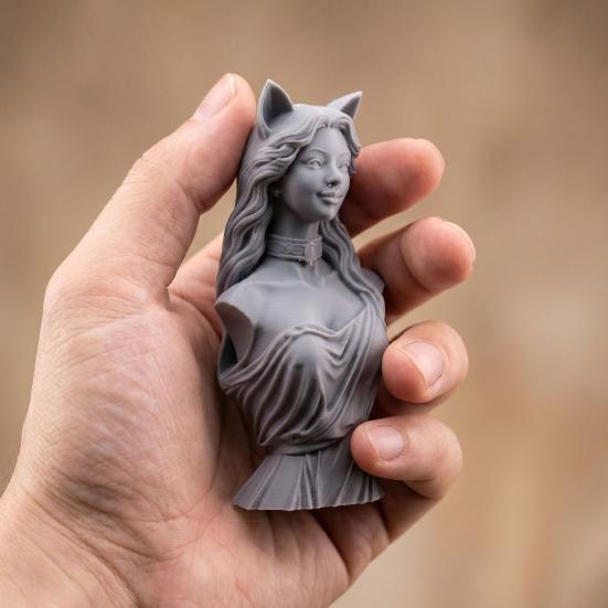 Figurina da Donna con Orecchie da Gatto Scultura Busto Femminile Stampata in 3D per Soggiorno Ufficio Scrivania Libreria Decorazione Casa
