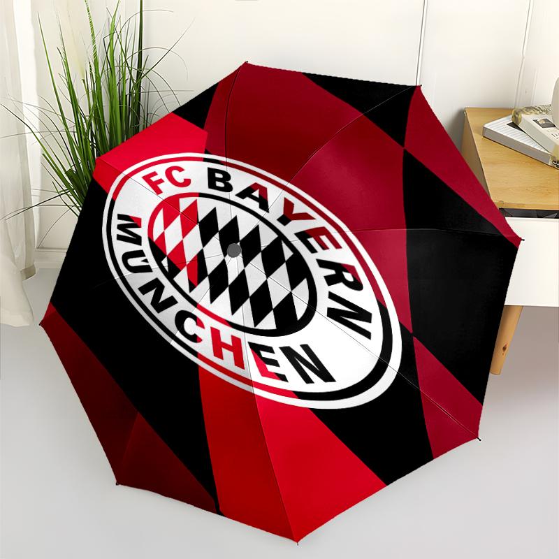 FC Bayern München Logo Print Automatic Umbrella, 8 Rib Iron Frame, Plastic Handle, Suitable for Outdoor Travel &Daily , Ideal Gift
