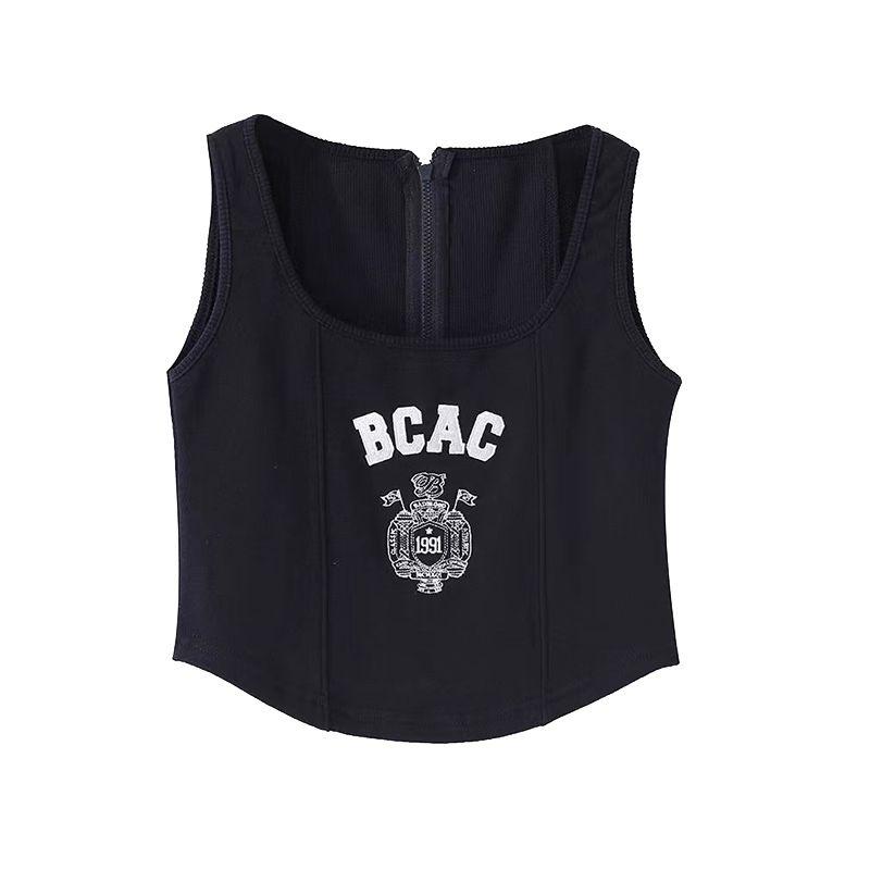 Badblood Sexy Camisole Women's Short Niche Style Trendy Letters Embroider Back Zipper High Waist Silm Tops