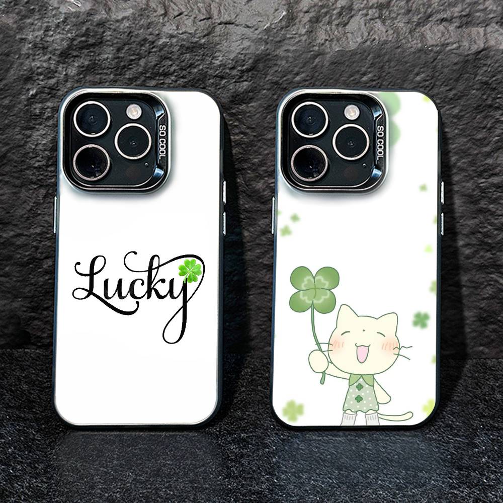 2026-Four-leaf clover Phone Case For iPhone 17,16,15,14,13,12,Pro MAX Black Matte Shockproof Cover