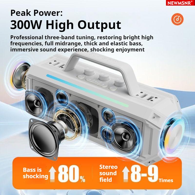 300W Peak Powerful RGB Shock Bass Bluetooth Speaker with 2 Mics Portable Surround Sound Wireless Subwoofer Boombox Home Karaoke