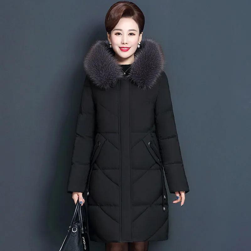 Winter Clothing Middle-aged and Elderly Down Jackets Women's Medium and Long Large-size Mother Clothing Thin Fox Big Fur Collar Jacket Winter