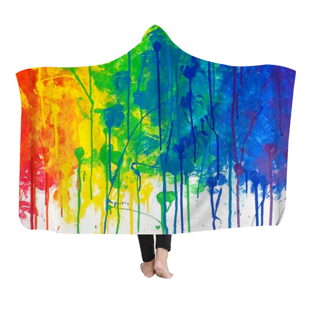 Custom Printed Thick Crystal Velvet Cloak Hooded Blanket Nap Casual Sofa Fluffy Blanket for Winter