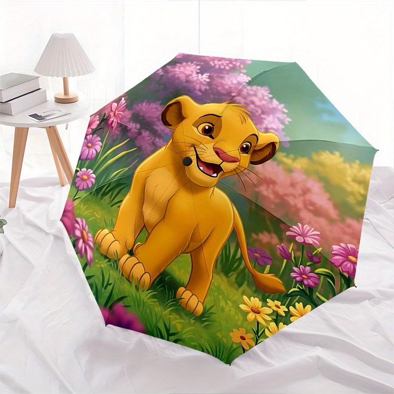 1 Paraguas Plegable Portátil de 8 Varillas Temático del Rey León, Simba, Colorido, Apertura Automática para Hombres y Mujeres, Un Compañero Compacto para Viajes Diarios Adecuado para Lluvias Diarias