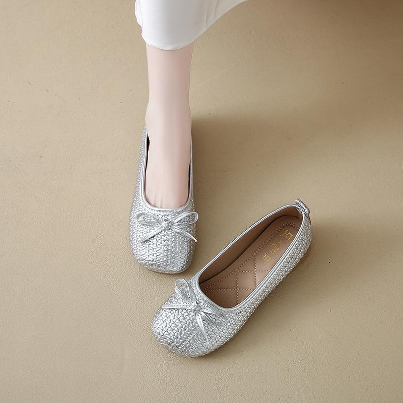 Französische Retro-Schleife Einzelne Schuhe Damen Sommer neu mit Rock Flacher Mund Flacher Boden Sanfter Wind Pedal Bohnenschuhe