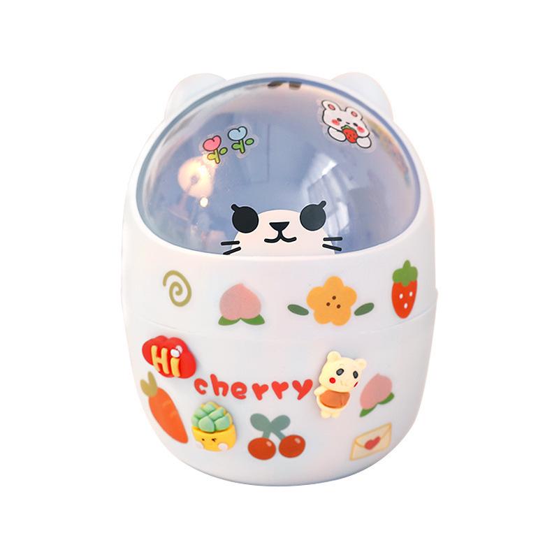 Mini Flip-Top Desktop Trash Can & Pen Holder with Lid - Cute DIY Storage for Bedroom or Office