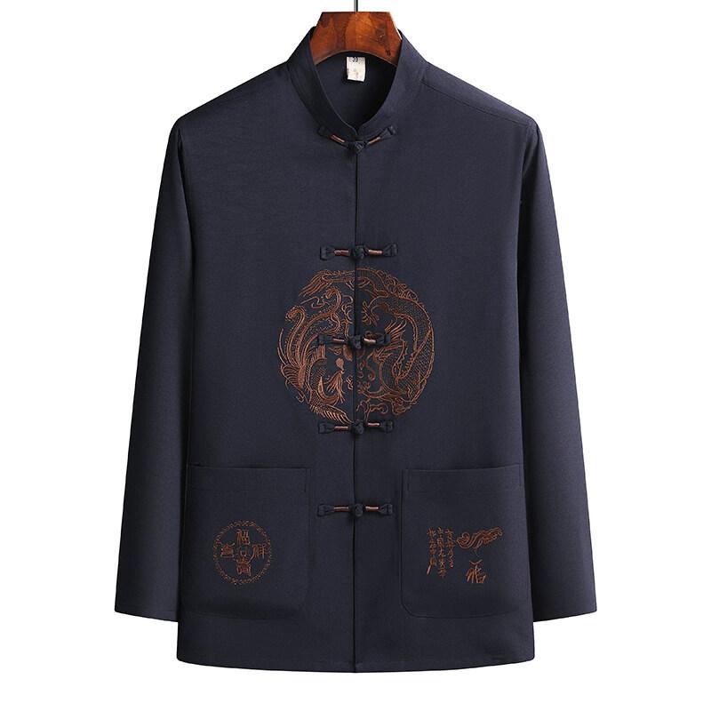 Spring Summer Male Printing Chinese Style Long Sleeves Shirts Trouser Sportswear Men's Casual Sets Shirts + Pants