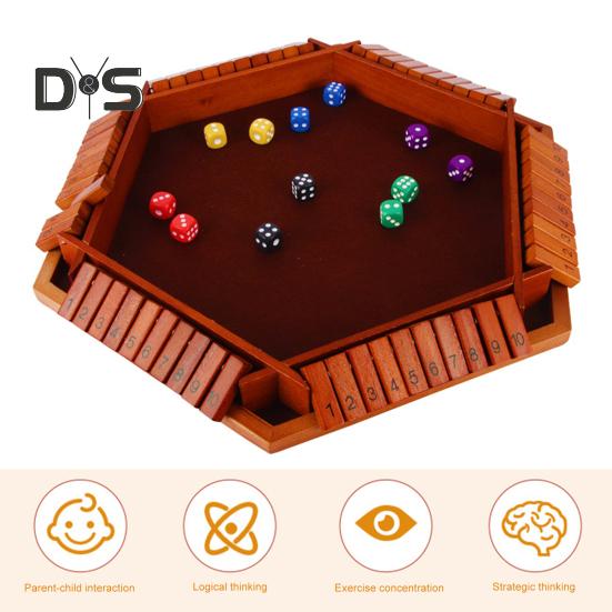 Shut The Box Board Game with 12 Dice Educational Dice Strategy Game 2-6 Players Kids Adults Family Night Party Interactive Wooden Close The Box Toy