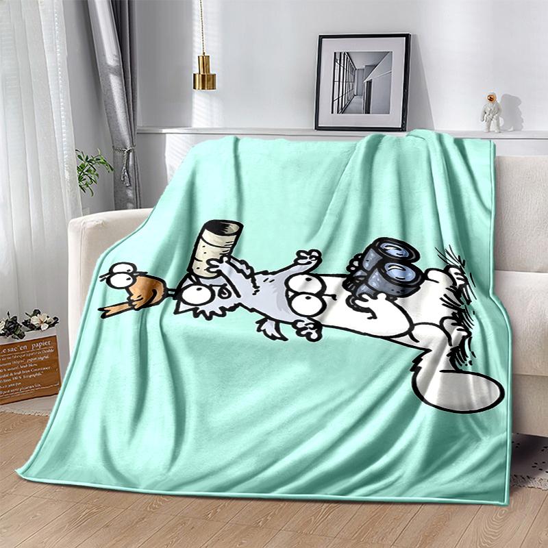 Simon's cat Flannel Blanket Soft Warm All-Season Throw, Design for Camping, Car Travel, Hiking Sofa, Bed, Office Perfect Gift for Parties