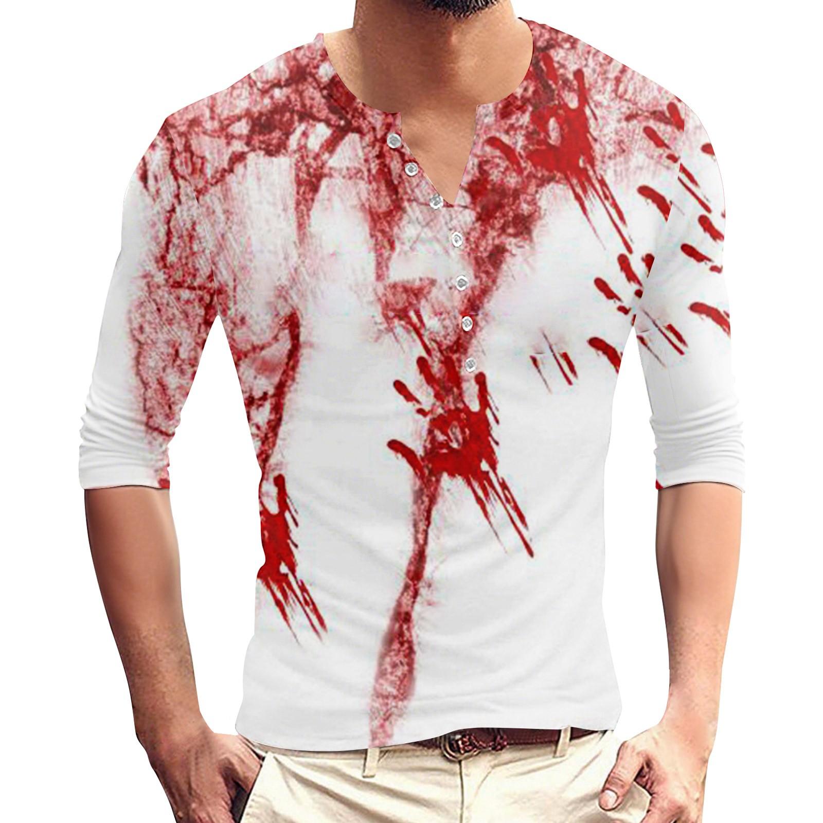 

Men‘s’ Printed Button T-Shirt Unisex Loose Casual Three-quarter Sleeves Top XXXL Кіновар