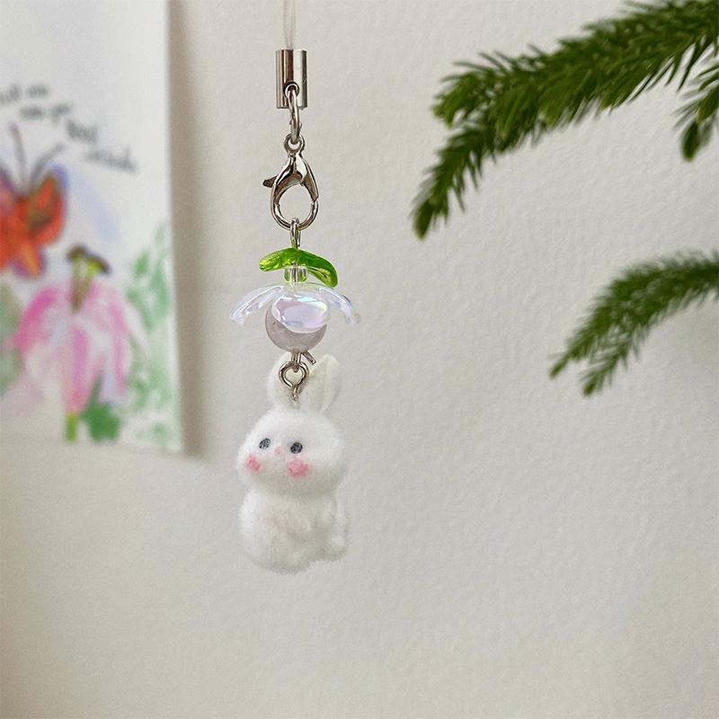 Cartoon Flocking Cat Pendant Keychain Y2K Butterfly Wings Key Ring For Women Girls Cute Camera Bag Pendant Decoration Gifts