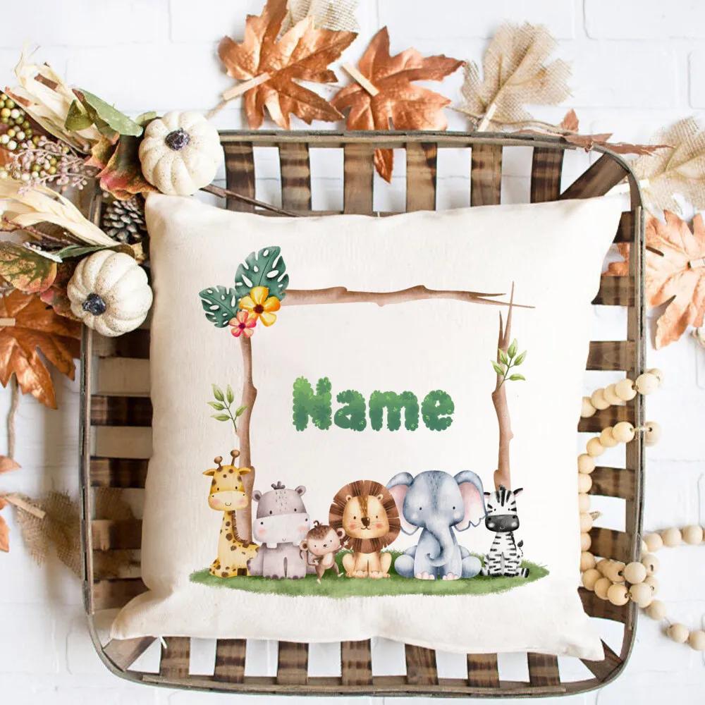 Animal Print Pillow Case Personalized Custom Name Pillow Dust Cover Bedroom Party Decoration Day Children Birthday Gift