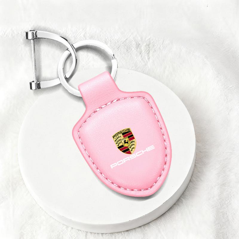 

Leather Car Emblem Keychain For Porsche Cayenne Panamera Macan 911 Taycan Boxster Cayman 918 Pajun Keyring Shield Key Chain