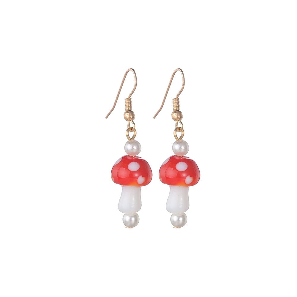 Cute and Creative Red Mushroom Resin Pendant Earrings for Women Sweet Jewelry Gift Clothing Accessories