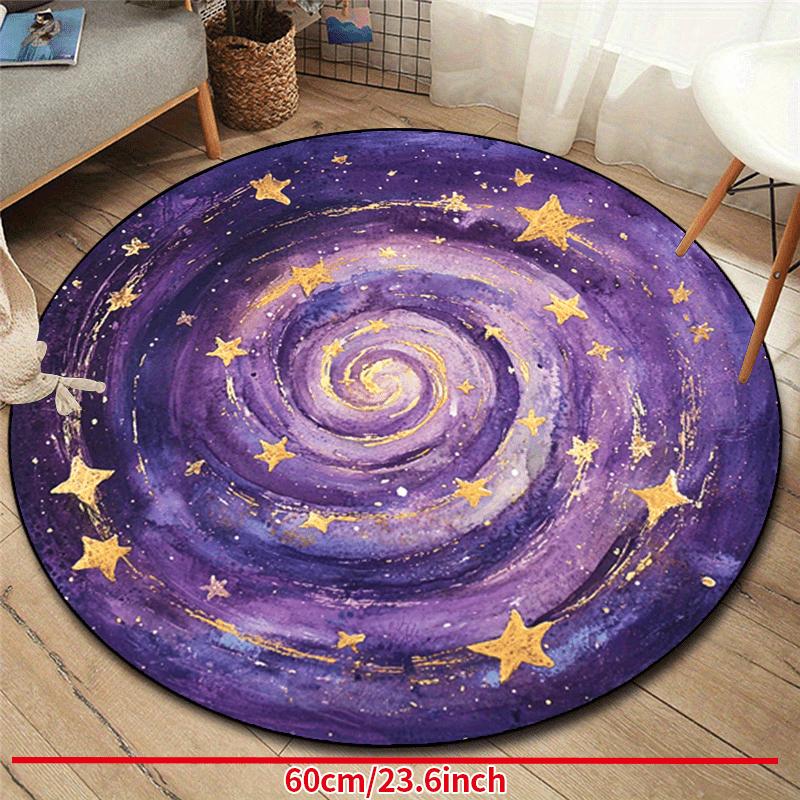 Galaxy Starry Night Round Area Rug Non Slip Purple Gold Space Theme Living Room Bedroom Patio Decor Washable Carpet