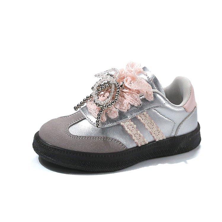 Girls' German training shoes Children's sports shoes Fashion lace bow Girls' casual shoes Spring and autumn baby classmates