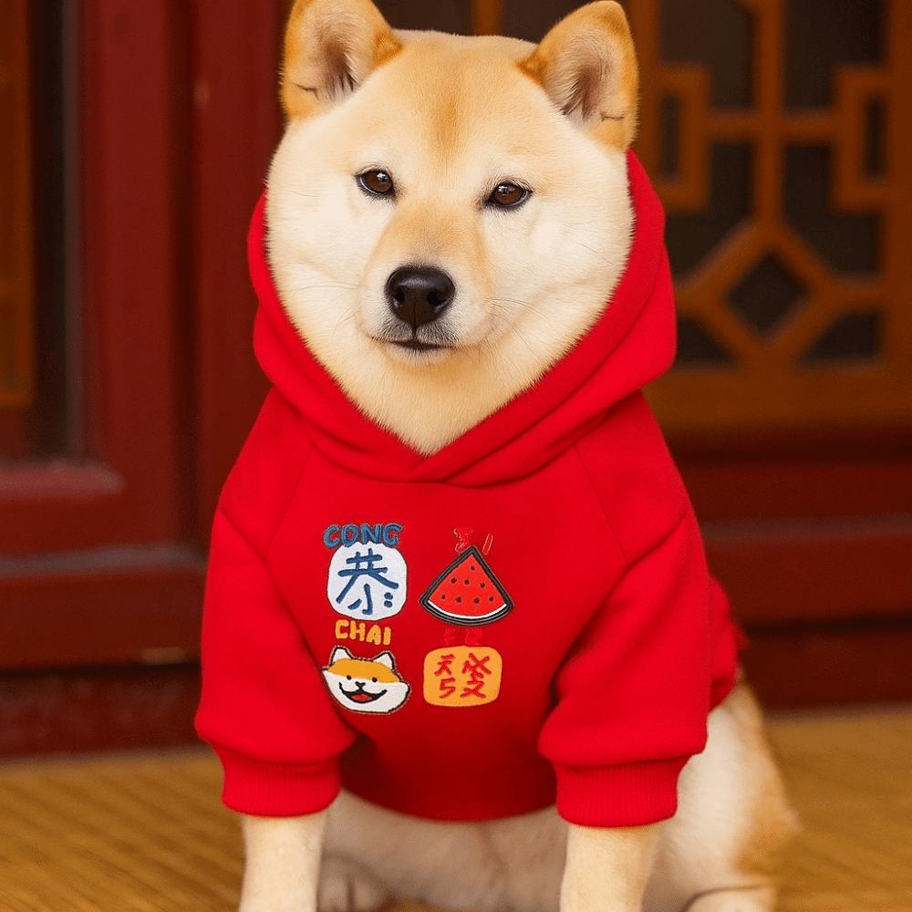 Dog Jacket Sweater Warm Pet Dog Hoodies Thickened Cartoon Dog Sweatshirt Red Soft Dog Jacket Clothing Outdoor