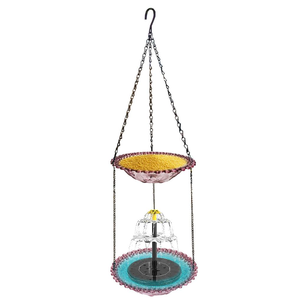 Double Layer Solar Powered Cascade Hanging Bird Bath Fountain Wildlife Feeder Birdbath with Water Pump for Outdoor Garden Decor