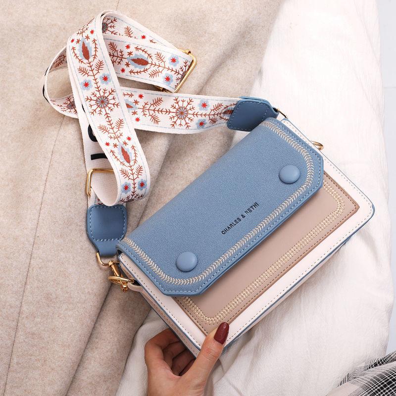 

Женская маленькая сумка, модная женская сумка через плечо контрастного цвета с регулируемым телескопическим ремнем 21x10x14 синий