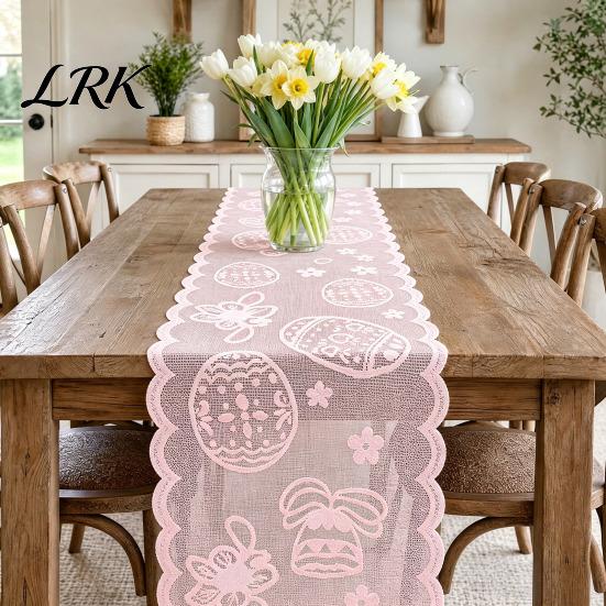 Decorative Table Runner Easter Lace Runners, 72 Inch Spring Eggs Runner, Tablecloth Bunny Decorations for Home Dining Room, Party and Supplies