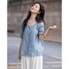 Demana Women's Embroidered V-Neck Mid-Sleeve Blouse