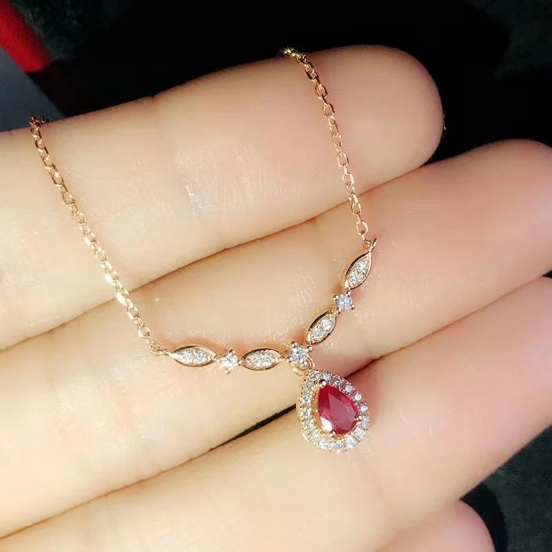Exquisite Women's for Necklace 18K Gold Inlaid Red Zircon Pendant Smile Shaped Women's Sweater Chain Wedding Bridal Jewelry