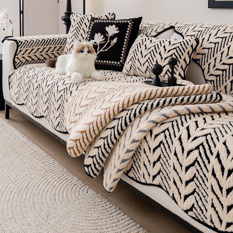 Shu Cotton Lint Thickened Plush Sofa Cushion Universal In All Seasons  New Autumn And Winter Non-Slip Warm Cover Cloth Advanced Cover