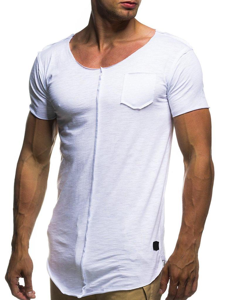 Men's Casual Patchwork Frayed Hem Round Neck Short Sleeve T-shirt