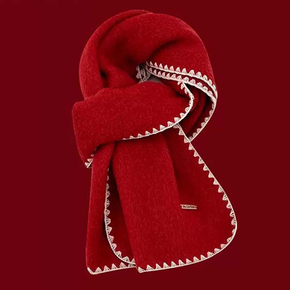 Solid Color Lock Edge Winter Scarf Soft Women Warmer Scarf Long Thickened Neckscarf  Christmas