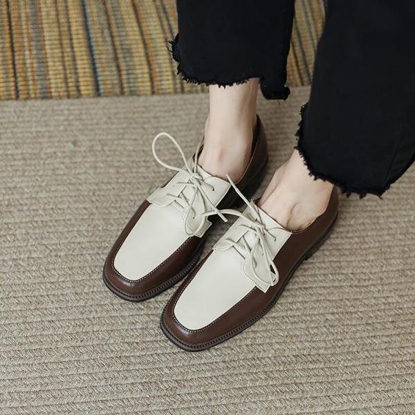 Fashion Summer Shoes Ladies Square Toe Female Footwear British Style Oxfords Women's Autumn 2025 New Retro Dress Preppy Leather Fall Fab