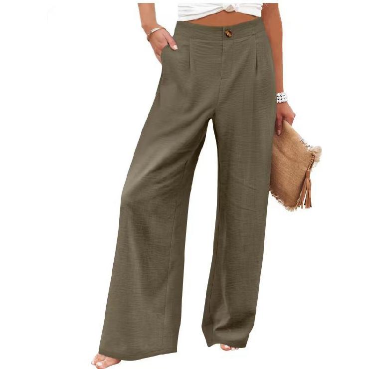 Pantaloni Lunghi Comodi a Vita Alta con Bottoni ed Elastico, Pantaloni Casual Larghi Dritti da Donna, Estate 2026
