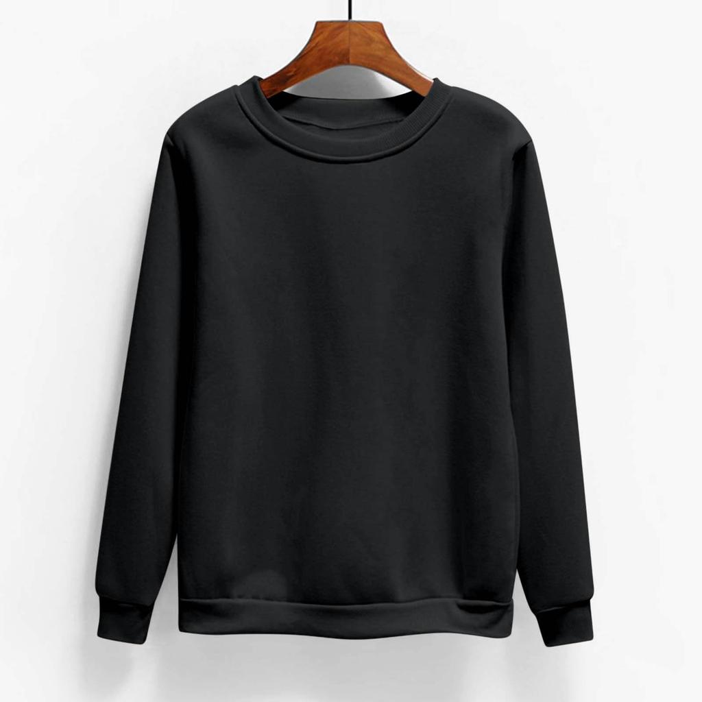 Women's Fashion Casual Round Neck Long Sleeve Fleece-Lined Solid Color Sweatshirt