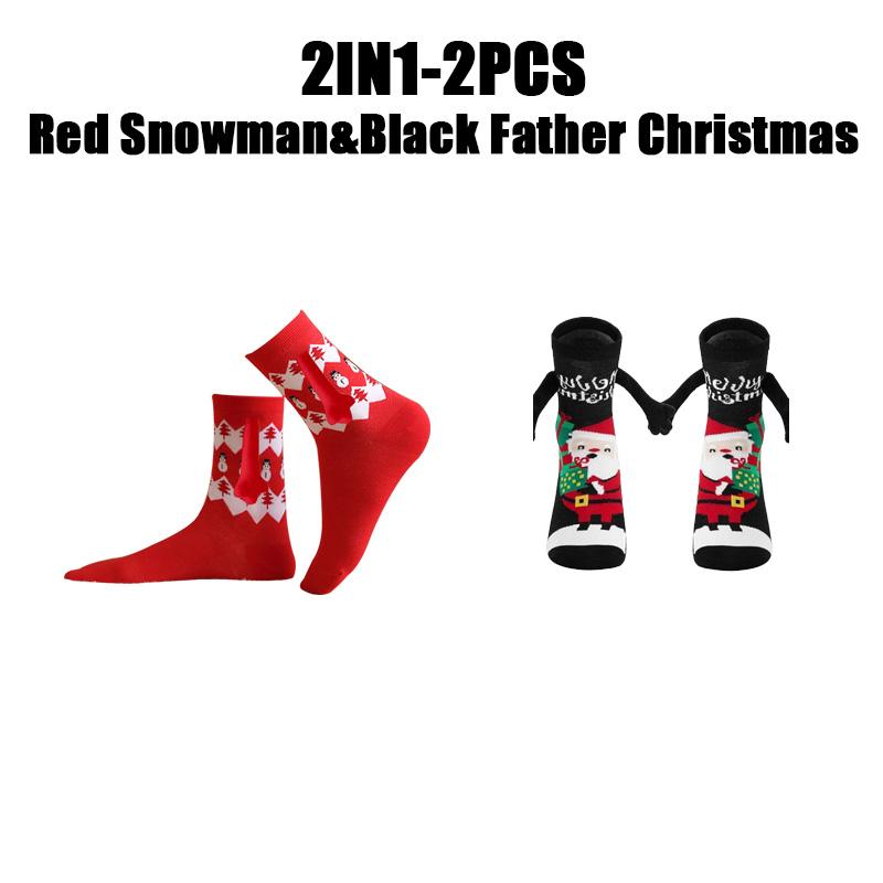 12PCS Christmas Socks Fall and Winter Cotton Magnet Hand-holding Socks Mid-calf Socks Cute Couple Socks Cartoon Christmas Socks