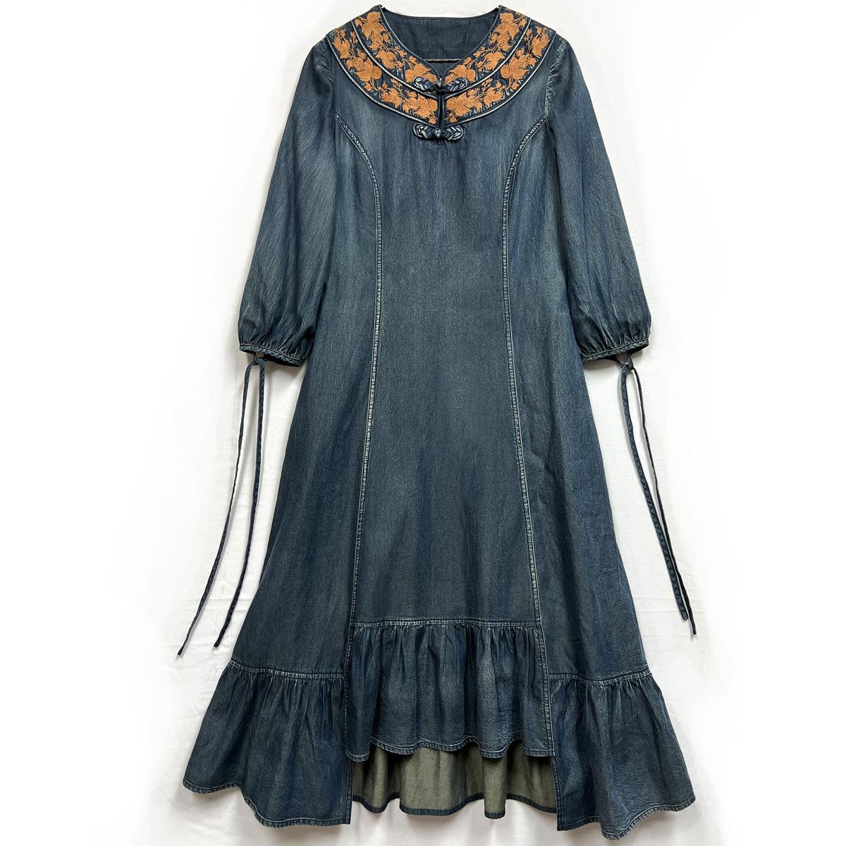 

XITAO нерегулярное винтажное джинсовое платье с вышивкой, модное платье на шнуровке WLD13093 XXL синий