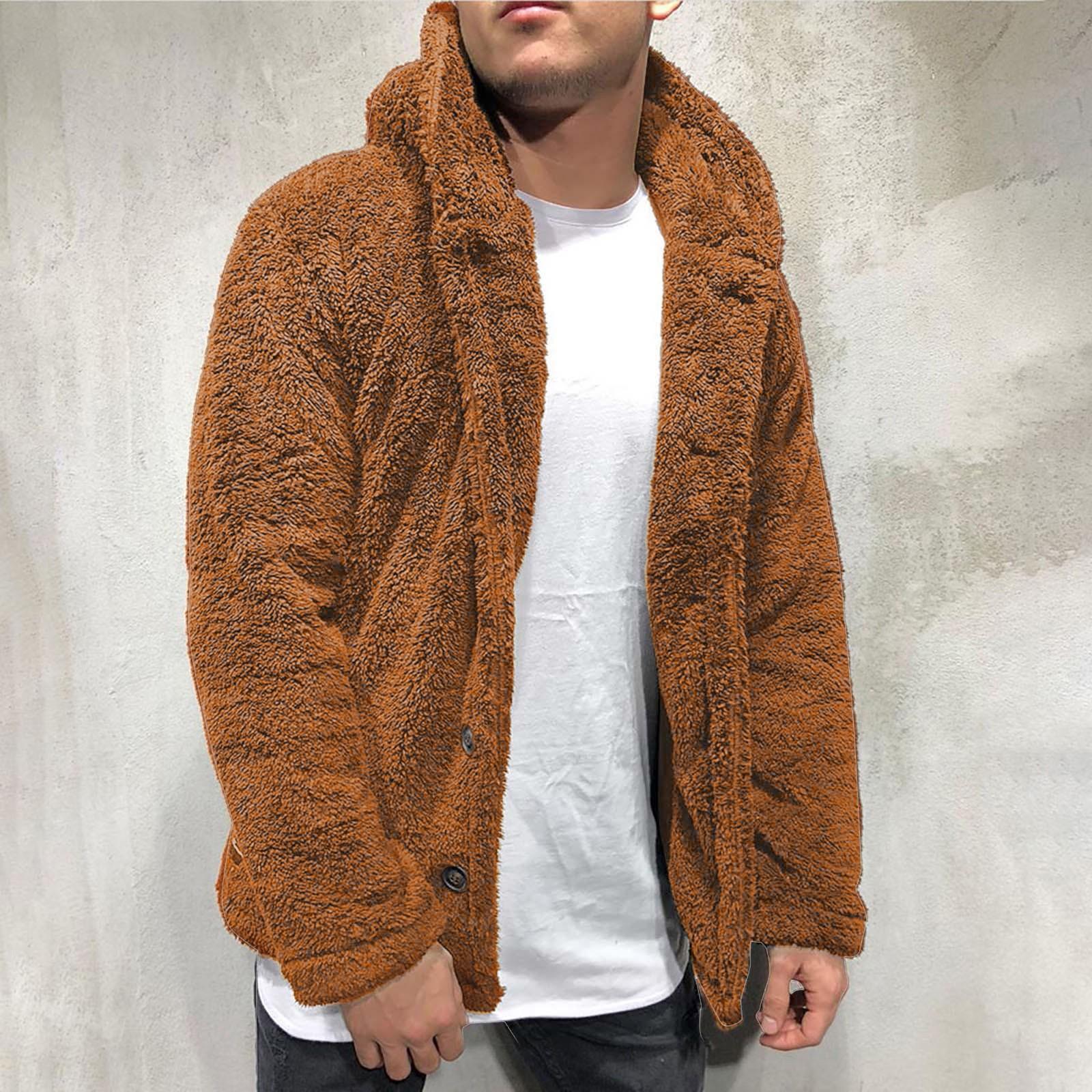 Мужская осенне-зимняя новая свободная повседневная плюшевая куртка чистого цвета — фото 12