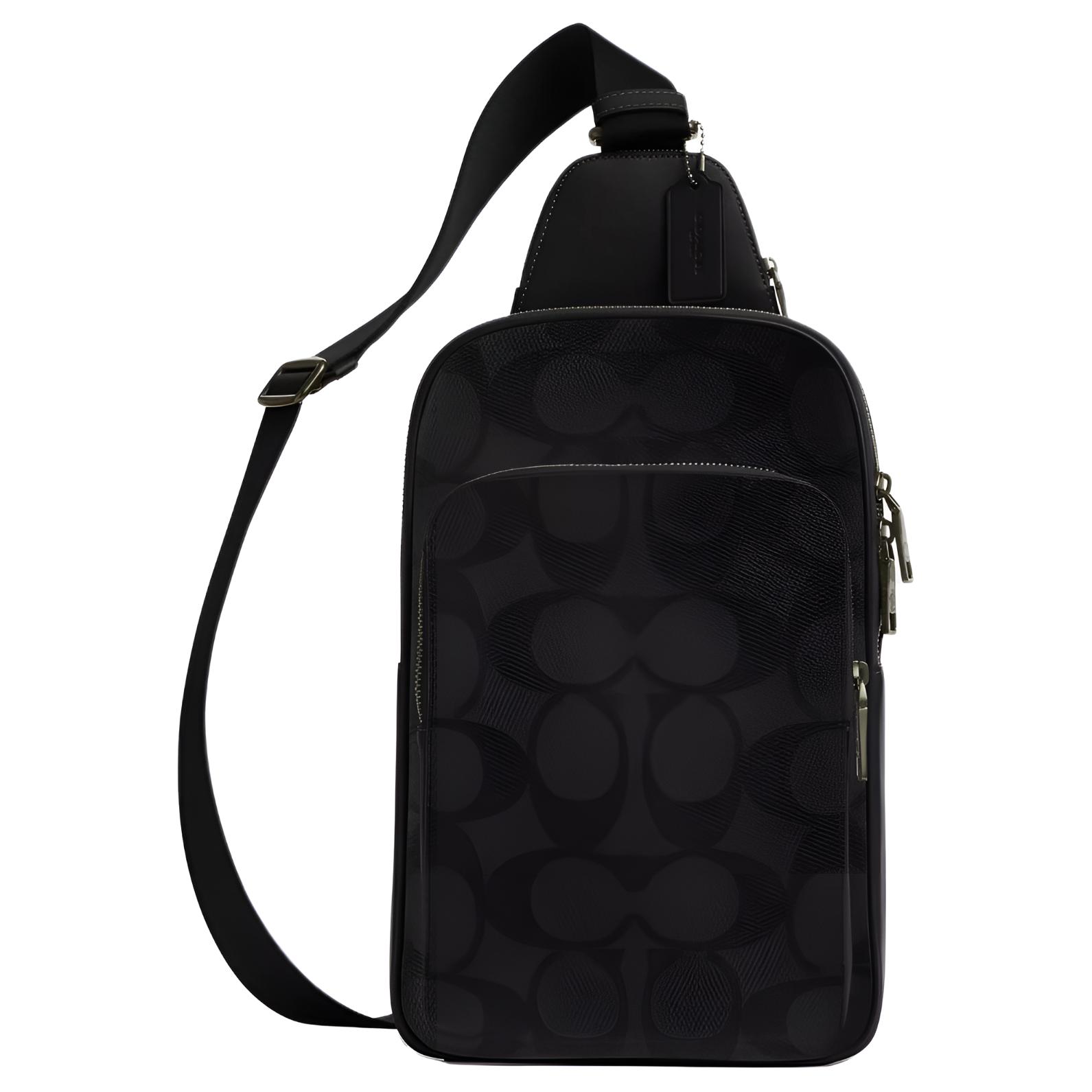 

Coach West Signature Canvas Sling Pack, Adjustable Strap Multi-Zip Unisex Crossbody Backpack for Daily Commute Travel CBI71-QBMI5 Basic Set (Bag+Dust Bag)